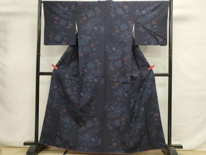 平和屋着物■上質な紬　真綿紬織　藍華織　作家物　草花文　やまと誂製　証紙付き　正絹　逸品　DABI0673cd