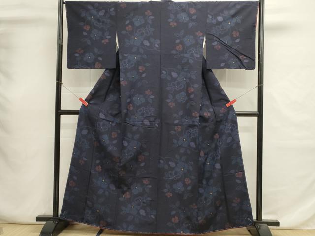平和屋着物■上質な紬　真綿紬織　藍華織　作家物　草花文　やまと誂製　証紙付き　正絹　逸品　DABI0673cd