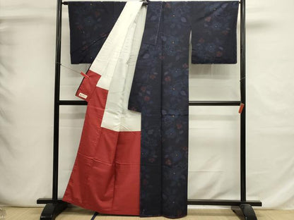 平和屋着物■上質な紬　真綿紬織　藍華織　作家物　草花文　やまと誂製　証紙付き　正絹　逸品　DABI0673cd