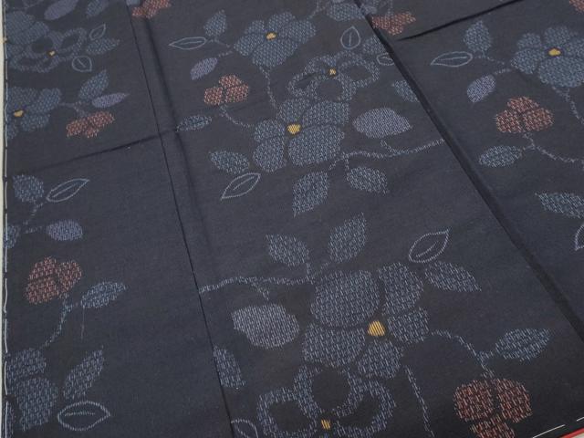 平和屋着物■上質な紬　真綿紬織　藍華織　作家物　草花文　やまと誂製　証紙付き　正絹　逸品　DABI0673cd