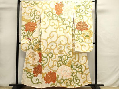 平和屋着物■豪華振袖　駒刺繍　花唐草文　牡丹　金彩　正絹　逸品　DABI0674cd