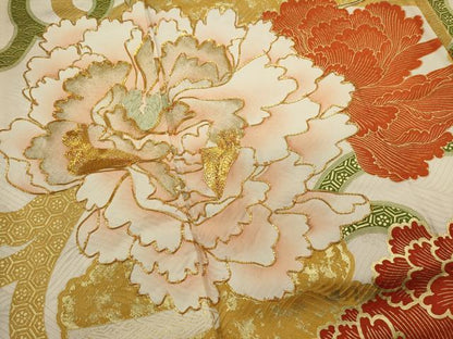 平和屋着物■豪華振袖　駒刺繍　花唐草文　牡丹　金彩　正絹　逸品　DABI0674cd