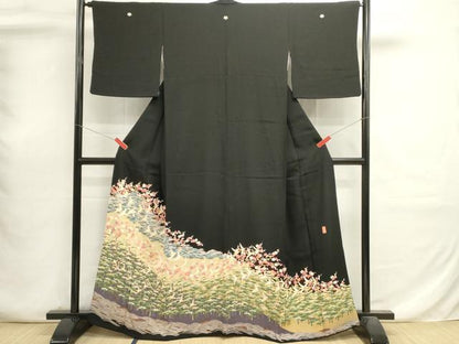 平和屋着物■豪華黒留袖　作家物　風景飛鳥文　正絹　逸品　DABI0679cd