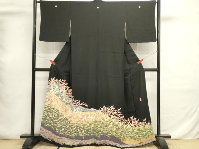 平和屋着物■豪華黒留袖　作家物　風景飛鳥文　正絹　逸品　DABI0679cd
