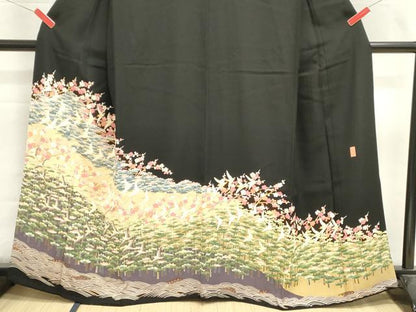平和屋着物■豪華黒留袖　作家物　風景飛鳥文　正絹　逸品　DABI0679cd