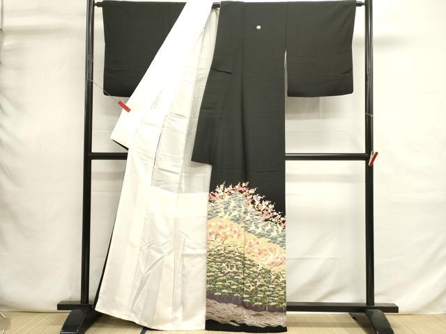 平和屋着物■豪華黒留袖　作家物　風景飛鳥文　正絹　逸品　DABI0679cd