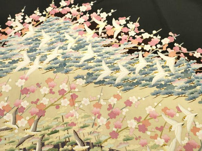 平和屋着物■豪華黒留袖　作家物　風景飛鳥文　正絹　逸品　DABI0679cd