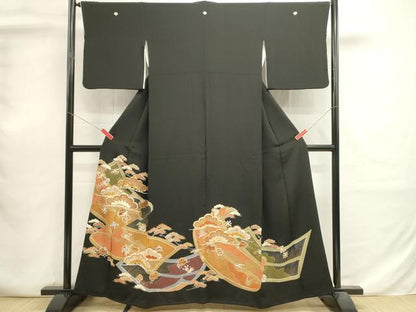 平和屋着物■豪華黒留袖　駒刺繍　松　宝尽くし　金彩　正絹　逸品　DABI0680cd
