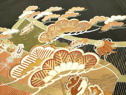 平和屋着物■豪華黒留袖　駒刺繍　松　宝尽くし　金彩　正絹　逸品　DABI0680cd
