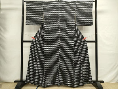 平和屋着物■上質な小紋　総絞り　鹿の子文　黒地　正絹　逸品　DABI0693cd