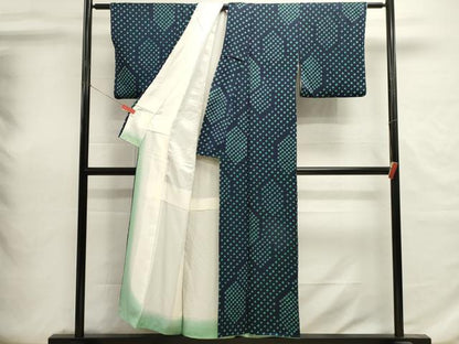平和屋着物■上質な小紋　総絞り　亀甲文　正絹　逸品　DABI0694cd