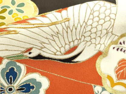 平和屋着物■豪華黒留袖　駒刺繍　吉祥飛鶴花松文　金彩　正絹　逸品　DABI0699cd