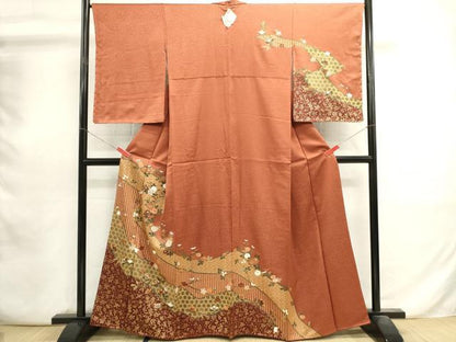 平和屋着物■訪問着　道長花文　枝梅　金彩　正絹　逸品　DABI0713cd