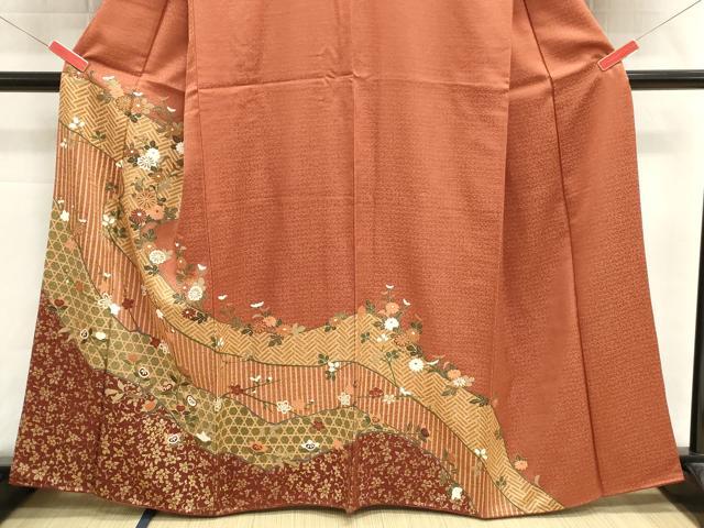 平和屋着物■訪問着　道長花文　枝梅　金彩　正絹　逸品　DABI0713cd