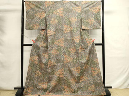 平和屋着物■上質な小紋　紬地　吉祥花文　正絹　逸品　DABI0715cd