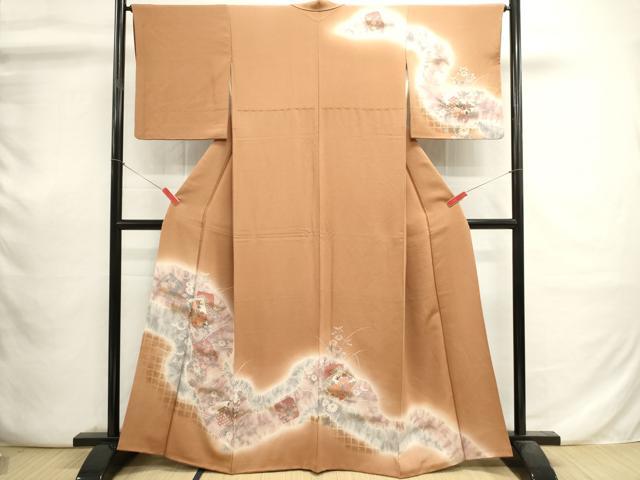 平和屋着物■訪問着　色紙重ね花文　暈し染め　金彩　鬼しぼ縮緬　正絹　逸品　DABI0723cd