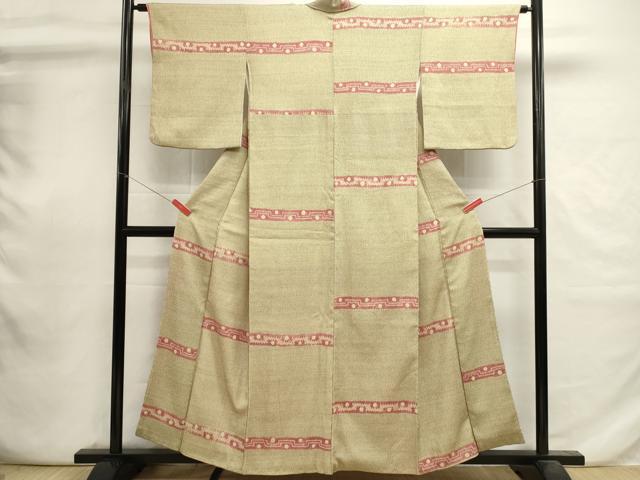 平和屋着物■上質な小紋　横段花丸文　杢目絞り　正絹　逸品　DABI0730cd