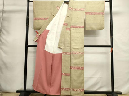 平和屋着物■上質な小紋　横段花丸文　杢目絞り　正絹　逸品　DABI0730cd