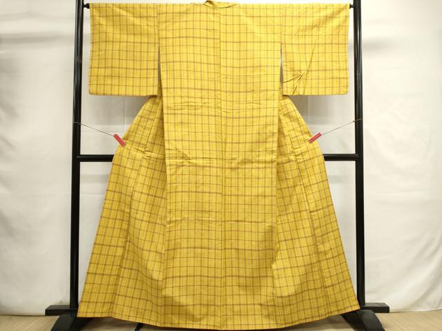 平和屋着物■上質な紬　格子　正絹　逸品　DABI0732cd
