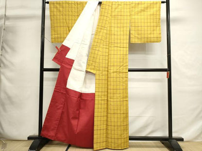 平和屋着物■上質な紬　格子　正絹　逸品　DABI0732cd