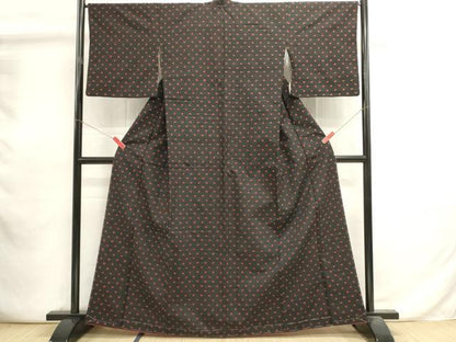 平和屋着物■上質な紬　抽象文様　黒地　正絹　逸品　未使用　DABI0734cd