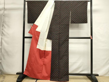 平和屋着物■上質な紬　抽象文様　黒地　正絹　逸品　未使用　DABI0734cd