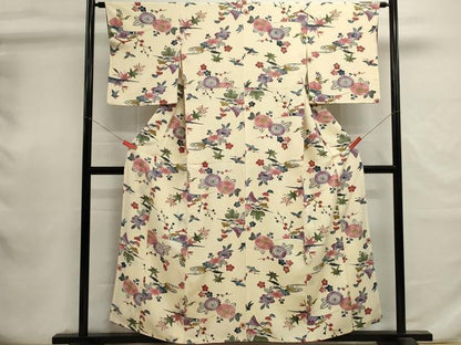 平和屋着物■上質な小紋　型染め　風景花鳥文　正絹　逸品　DABI0736cd