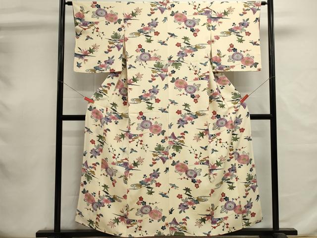 平和屋着物■上質な小紋　型染め　風景花鳥文　正絹　逸品　DABI0736cd