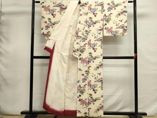 平和屋着物■上質な小紋　型染め　風景花鳥文　正絹　逸品　DABI0736cd