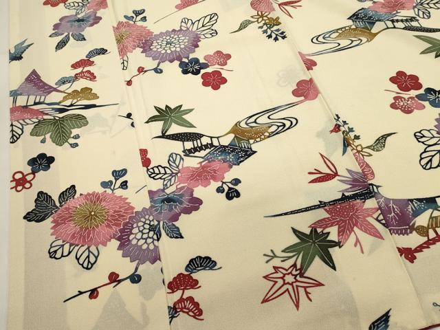 平和屋着物■上質な小紋　型染め　風景花鳥文　正絹　逸品　DABI0736cd