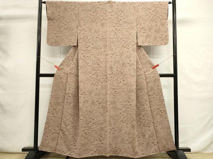 平和屋着物■上質な小紋　舞花文　鬼しぼ縮緬　正絹　逸品　未使用　DABI0737cd