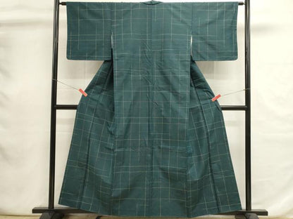 平和屋着物■上質な紬　格子　正絹　逸品　DABI0739cd