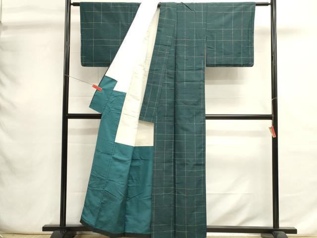 平和屋着物■上質な紬　格子　正絹　逸品　DABI0739cd
