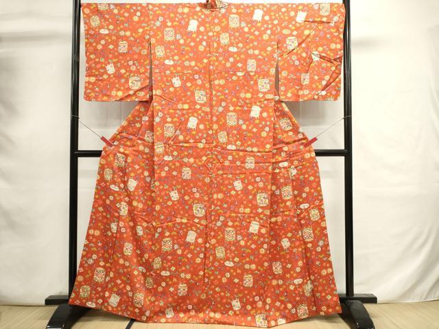 平和屋着物■上質な小紋貝桶花文　宝尽くし　金彩　やまと誂製　正絹　逸品　DABI0742cd