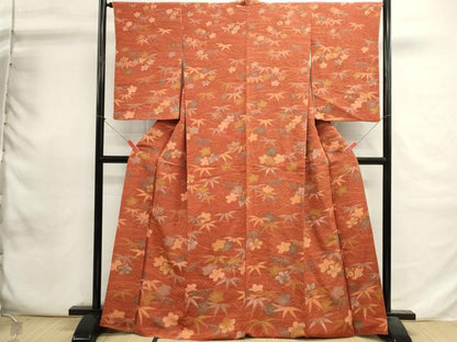 平和屋着物■上質な小紋　流水花文　鬼しぼ縮緬　正絹　逸品　DABI0764cd