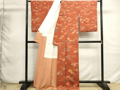 平和屋着物■上質な小紋　流水花文　鬼しぼ縮緬　正絹　逸品　DABI0764cd