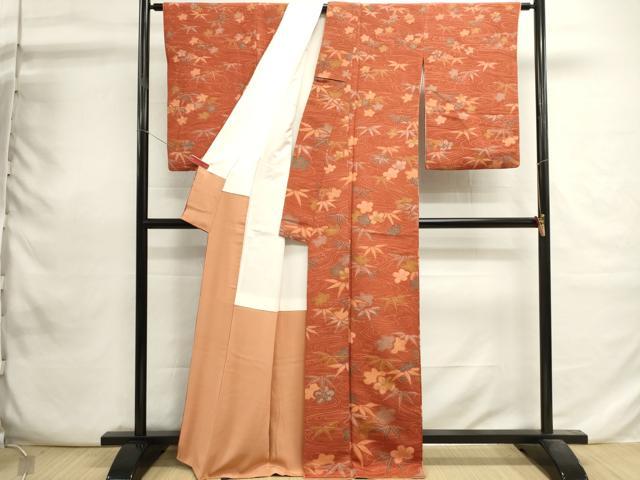 平和屋着物■上質な小紋　流水花文　鬼しぼ縮緬　正絹　逸品　DABI0764cd