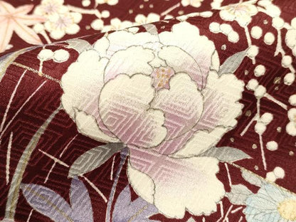 平和屋着物■上質な小紋　草花文　牡丹　金彩　正絹　逸品　DABI0770cd