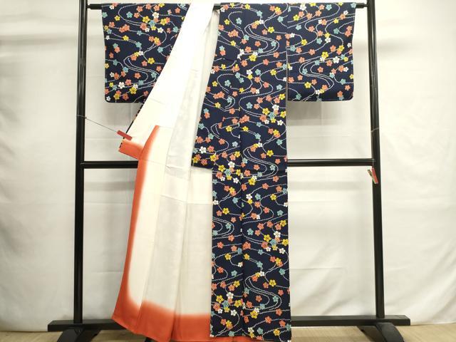 平和屋着物■上質な小紋　流水花文　正絹　逸品　未使用　DABI0777cd