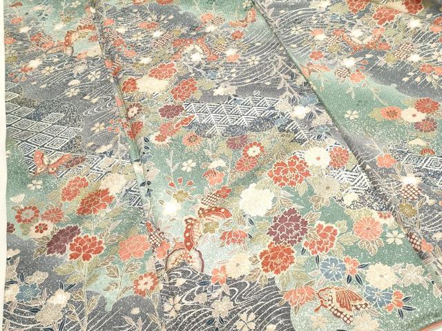 平和屋着物■上質な小紋　花蝶文　暈し染め　金銀彩　正絹　逸品　DABI0787cd