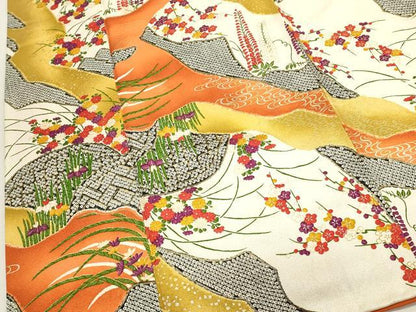 平和屋着物■上質な小紋　籬草花文　金彩　正絹　逸品　DABI0792cd