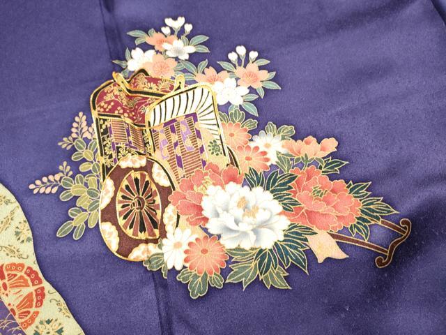 平和屋着物■豪華振袖　駒刺繍　御所車花文　金彩　正絹　逸品　DABI0798cd