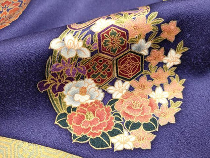 平和屋着物■豪華振袖　駒刺繍　御所車花文　金彩　正絹　逸品　DABI0798cd