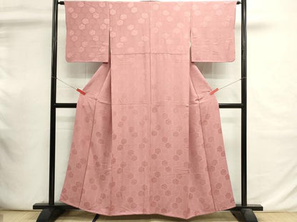 平和屋着物■上質な色無地　亀甲花地紋　紅梅色　正絹　逸品　DABI0799cd