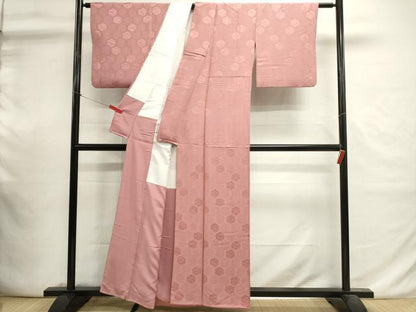 平和屋着物■上質な色無地　亀甲花地紋　紅梅色　正絹　逸品　DABI0799cd
