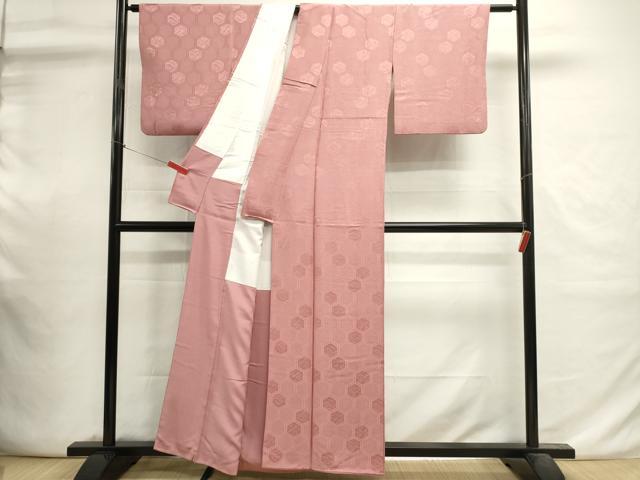平和屋着物■上質な色無地　亀甲花地紋　紅梅色　正絹　逸品　DABI0799cd