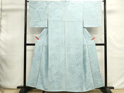 平和屋着物■上質な色無地　花鳥地紋　水色　正絹　逸品　未使用　DABI0809cd