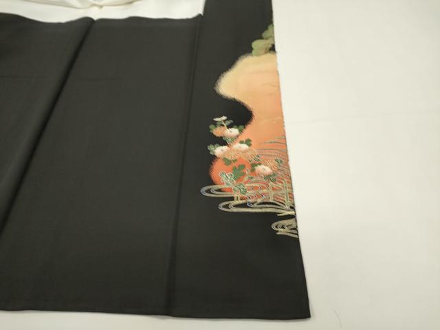 平和屋着物■豪華黒留袖　駒刺繍　御所車花文　松寿　金彩　正絹　逸品　DABI0810cd