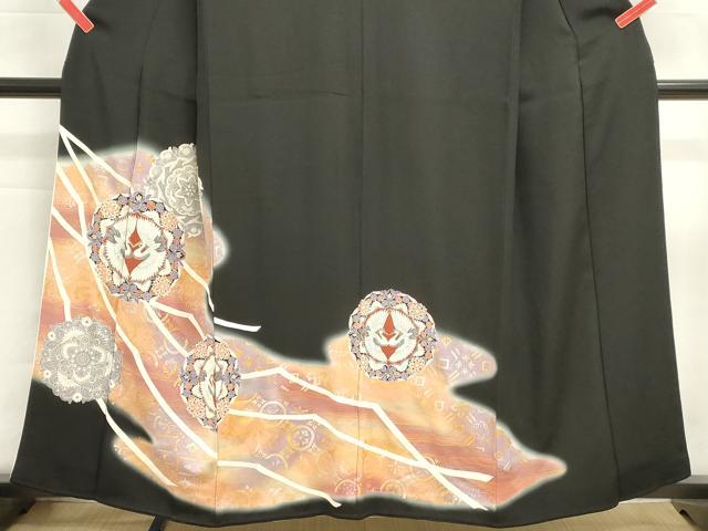 平和屋着物■豪華黒留袖　刺繍　向かい鳥花文　暈し染め　金銀彩　正絹　逸品　DABI0813cd