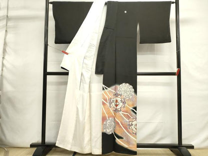 平和屋着物■豪華黒留袖　刺繍　向かい鳥花文　暈し染め　金銀彩　正絹　逸品　DABI0813cd